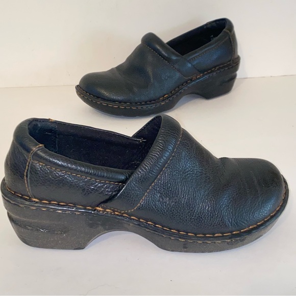 BOC Born Concept Peggy Black Leather Slip On Comfort Clogs - Picture 1 of 14
